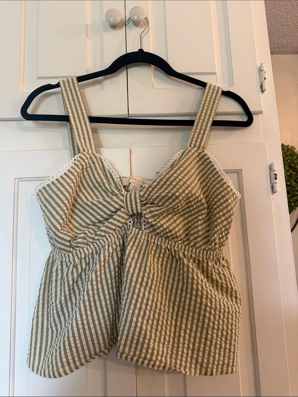 Monteau Green and White Striped Crop Top